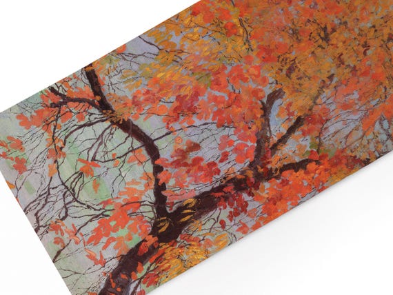 Linen Table runner, Autumn leaves (1912) by Edward Okuń, Fall Home Decor, Linen Table Top, 100% Linen