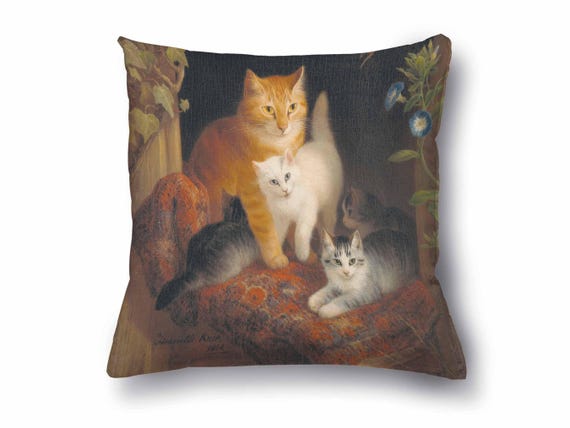 Cat pillow cover, Henriette Ronner, Cushion cover, 100% linen, linen pillow