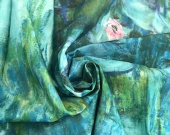 Claude Monet Water Lilies Linen Fabric, DIY Clothes & Decor