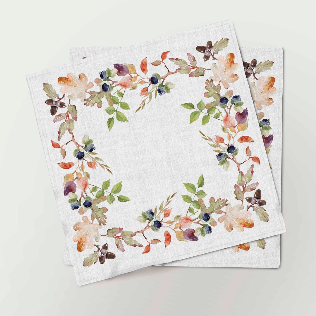 Fall Linen Napkins Set, Autumn Leaves Print, Rustic Decor - Etsy