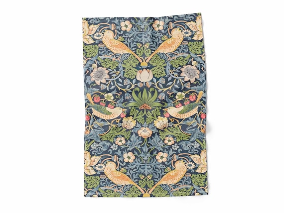 Kitchen towel, William Morris, Strawberry Thief, LARGE pattern, tea towel, linen towel, towel with hook, 100% linen, linen kitchen towel