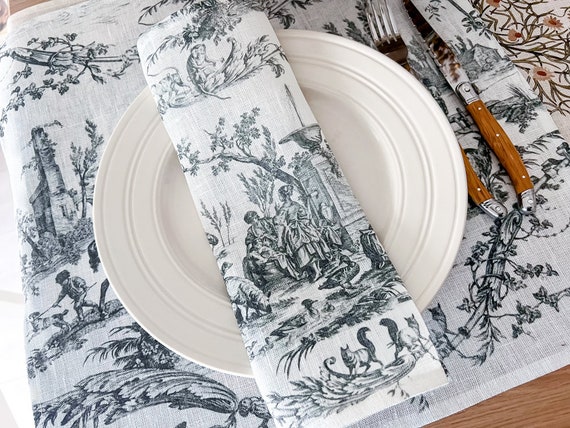 Napkins set, Jean-Baptiste Marie Huet, linen napkins, wedding napkins, Toile napkins, Toile decor, fabric napkins