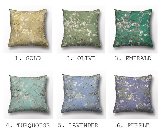 Almond Blossom, Six Colours, Van Gogh, Cushion cover, 18x18, linen pillow, cushion, 100% linen decorative pillows, throw pillow