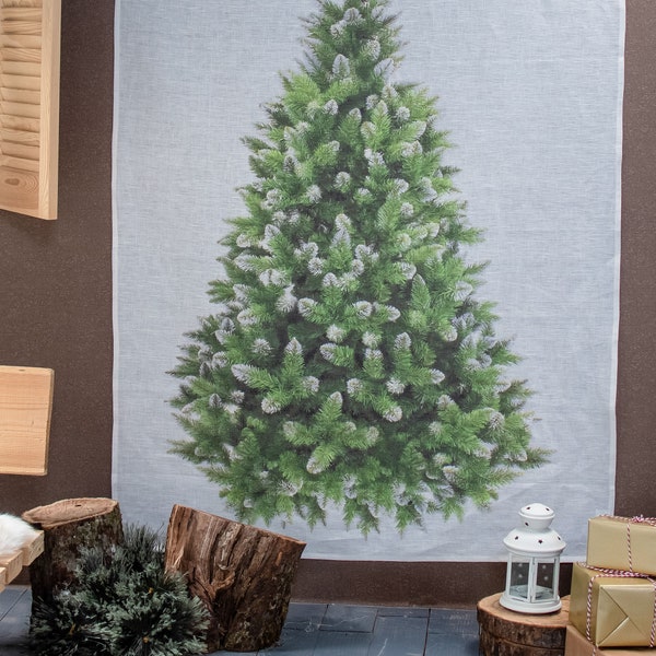 Albero di Natale, arazzo, decorazione per albero, arazzo da parete, 100% lino, decorazione da parete, decorazione natalizia, decorazione natalizia, abete, striscione da parete natalizio