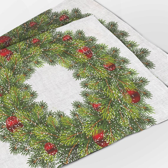 Placemats set, Christmas Wreath, Red decorations, Snowflakes, Holiday decor, Christmas placemats, Christmas decor