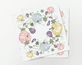 Linen Napkins, Watercolor Pumpkin Print, 100% Linen, Fall Home Decor, Handmade in Lithuania