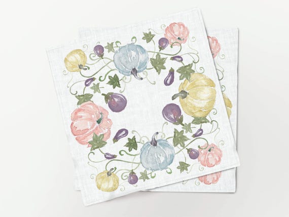 Linen Napkins, Watercolor Pumpkin Print, 100% Linen, Fall Home Decor, Handmade in Lithuania