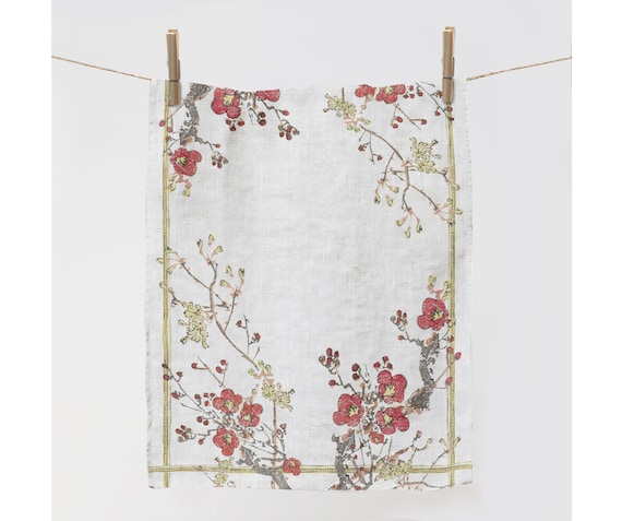 Kitchen towel, Spring in Japan, Easter towel, dish towel, Easter kitchen decor, 100% linen, fabric towel, natural linen towel, Easter gift