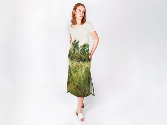 Linen dress, Field of Oats near Vejby by P. C. Skovgaard, 100% linen