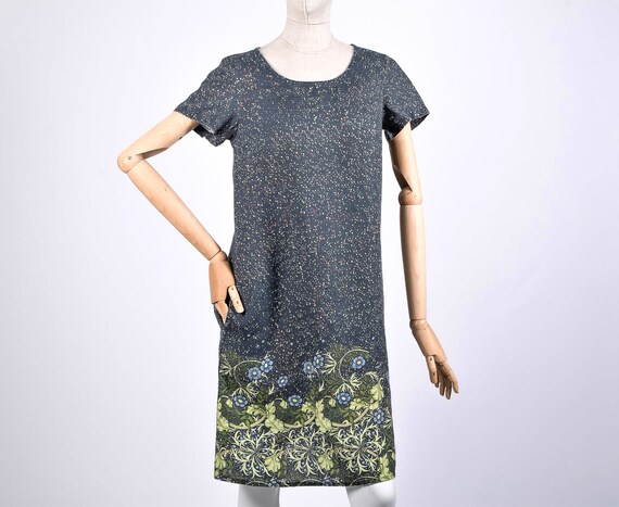 William Morris, Seaweed, women dress, Larkspur, linen dress, 100% linen, side pockets, plus size dress, dress with 3/4 sleeves