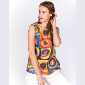 Linen top, Color Study. Squares with Concentric Circles, Kandinsky, linen shirt, women top, summer top