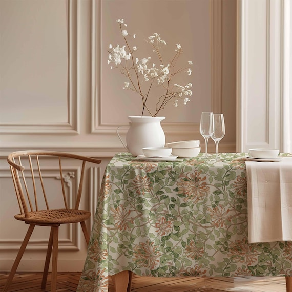 Tablecloth, William Morris, Honeysuckle, Vintage flower pattern, vintage decor, 100% linen