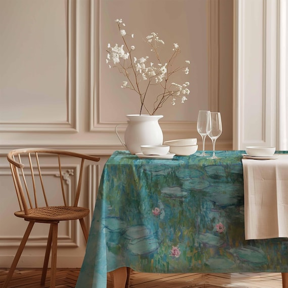 Tablecloth, Monet, Water Lillies, 1915, vintage decor, 100% linen