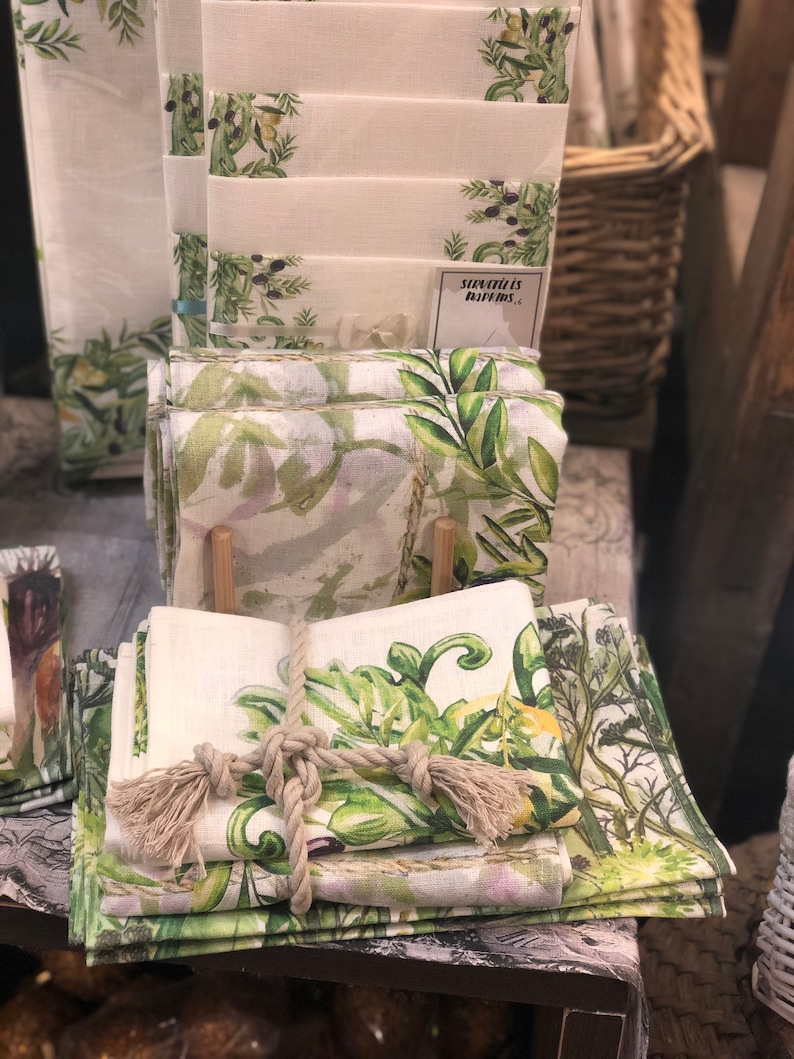 Placemats Set Olive Print Linen Placemats Wabi Sabi Etsy