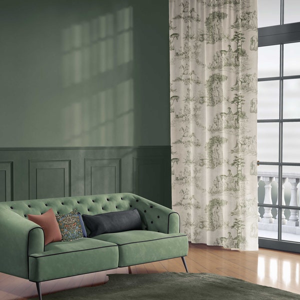 Sage Green Toile Curtains Etsy UK