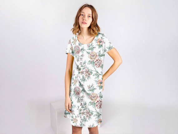 Linen dress, Blooming Peonies, 100% linen, linen women dress, wedding guest dress