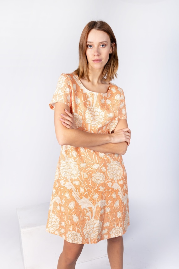 Linen dress, Wild Tulip, William Morris, dress short sleeves, summer dress, linen women dress, vintage dress, 100% linen