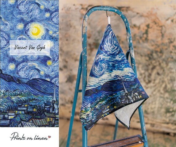 Van Gogh, Linen towel, Starry Night, 100% linen, Van Gogh textile, boho gift, hostess gift, farmhouse decor, housewarming gift, linenislove