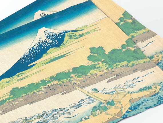 Placemats set, Tagonoura Bay Near Ejiri on the Tokaido, Katsushika Hokusai, fabric placemats, 100% linen