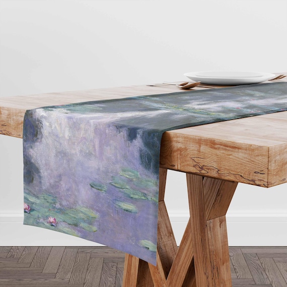 Table runner, Water Lilies, Claude Monet, Art print, Monet Lilies, Linen table runner, 56 x 20 in, custom length table runner, 100% linen