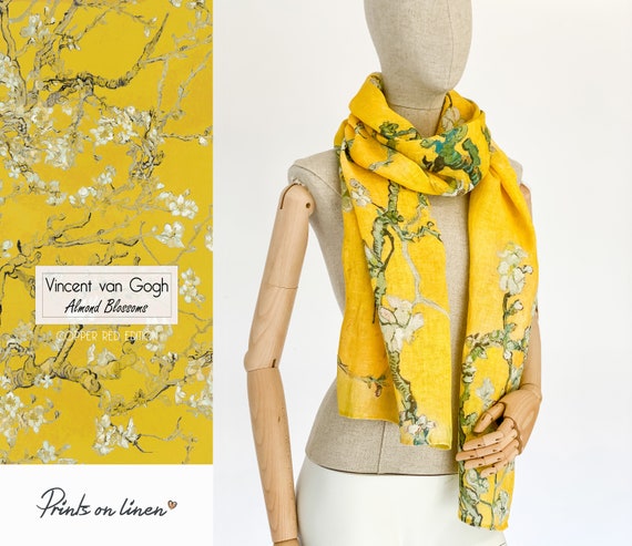 Van Gogh, Scarf, Linen scarf, Women Scarf, Light weight scarf, Almond Blossom, Mother's day gift, Fashionable mom gift, linen scarves