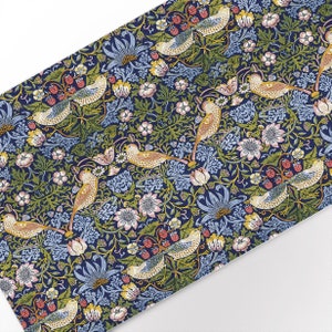 Table runner, William Morris, Strawberry Thief, 19 x 56", custom size table runner, 100% linen, linen table top