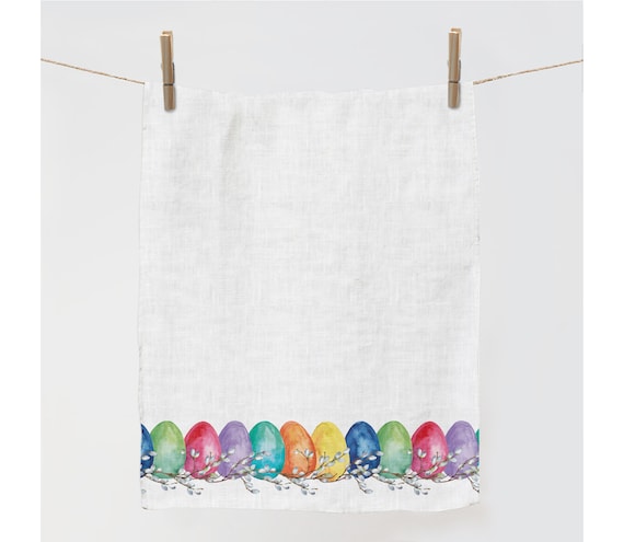 Towel, Dyed Eggs, Easter towel, Easter decor, Easter dish towel, linen towel, 100% linen