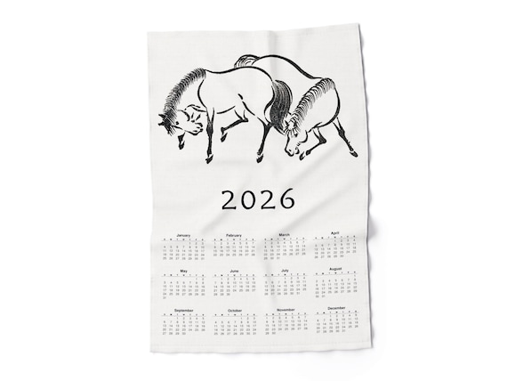 Calendar Towel, Horse towel, Horse year, Zodiac Tea Towel, linen towel, 100% linen