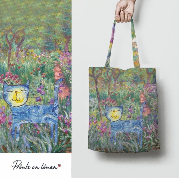 Van Gogh, tote bag, cat, cats, linen bag, art print, birthday gift, shoulder bag, teacher bag, artist bag