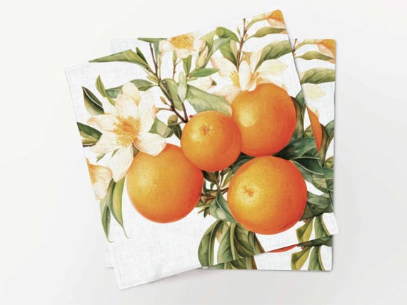 Napkins set, Floral Citrus Elegance, linen napkins, 100% linen