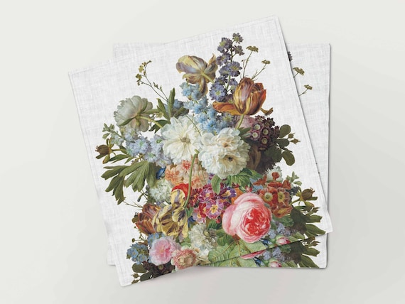 Linen napkins, Gerard van Spaendonck, Still Life, WHITE, Floral napkins, fabric napkins, 100% linen, party napkins, wedding napkins