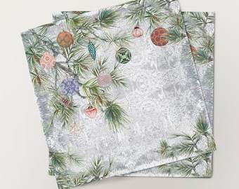 Linen Christmas Napkins Set, Lithuanian Ethnic Motifs, Holiday Decor