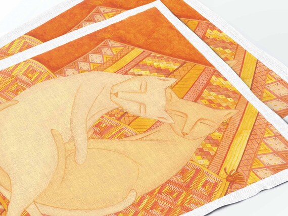 Placemats set, Cats in Love, Milda Kozyroviciute, Storybook Feast, linen placemats