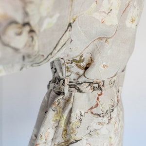 Linen Kimono Robe, Van Gogh Almond Blossom Print, Grey Linen Bathrobe