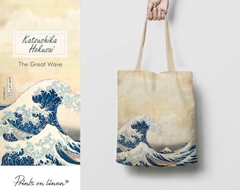 Tote bag, Hokusai, The great wave, linen bag, art print, birthday gift, shoulder bag, teacher bag, vintage bag, street bag