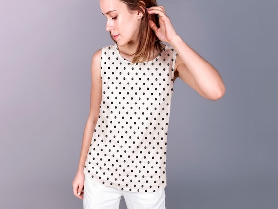 Linen Tank Top, Polka Dot, Sleeveless Beach Shirt