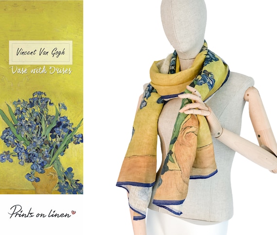 Scarf, Vincent van Gogh, Irises, Linen scarf, 100% linen, Women scarf, Gift For Her, Van Gogh scarf, wholesale prices