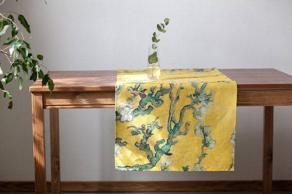 Table runner, Vincent van Gogh, Almond Blossom, housewarming gift, linen table runner, 100% linen fabric, custom length