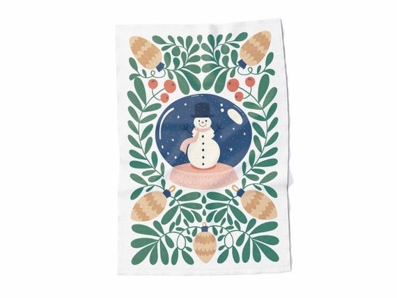 Linen towel, Modern Christmas, Snowman, 100% linen, fabric towel