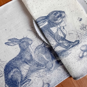 Easter placemats, Toile de Jouy Rabbit, linen placemats, Easter table decor, Easter rabbit, Toile de Jouy, 100% linen, Europe image 1