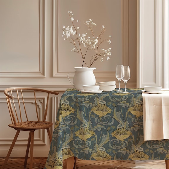 Linen Tablecloth, Kimberley, Harry Napper, Floral Print, 100% European Linen, Handmade