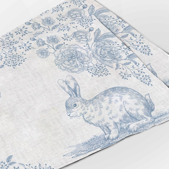 Easter placemats, Easter Bloom, linen placemats, Toile Easter, Rabbit placemats, Easter rabbit, 100% linen