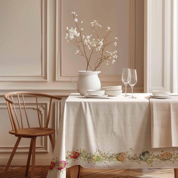 Easter tablecloth, Easter Wreath, Easter, Easter table, Easter table top, Easter linens, 100% linen, Easter decorations, Easter pattern