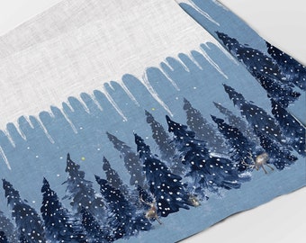 Linen placemats (4 or 6), Winter&#39;s night, 100% linen, Christmas gift, custom gift, holiday decor, winter decor, personalized gift