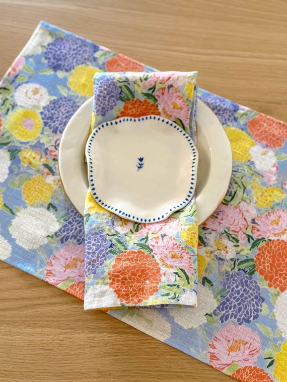Placemats set, Aster and Dahlia, Summer table decor, 100% linen