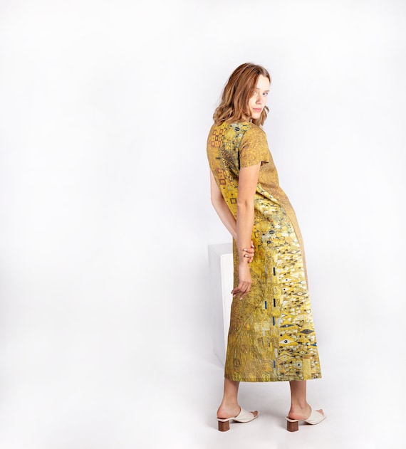 Linen dress, Gustav Klimt, Adele, linen midi dress, linen summer dress, linen clothing