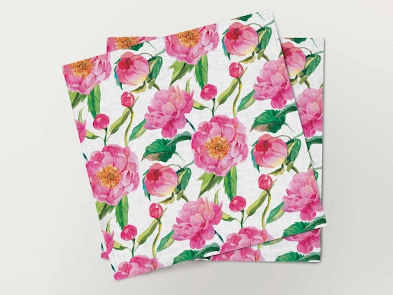 Napkins set, Wildflower peonies, 100% linen, napkins cloth, fabric napkins, napkins for wedding, custom napkins, dinner napkins