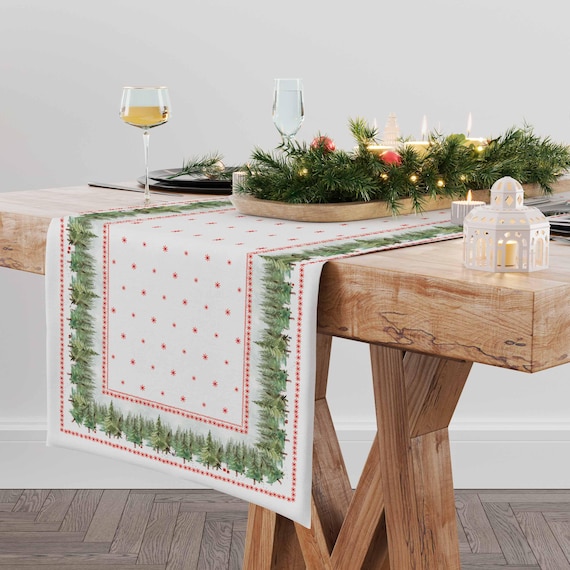 Table runner, Ethno-Festive Fir, Christmas table top, Christmas decor, Holiday table linens, 100% linen, linen table runner