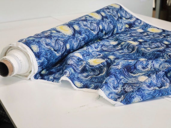 Van Gogh Starry Night printed on Linen fabric, Fabric by yard, fabric by meters, 100% linen, fabric wholesale, fabric pattern, linen flax