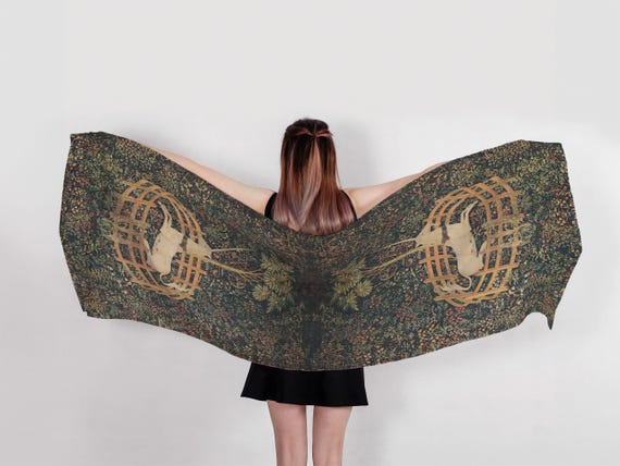 Linen Scarf, The Unicorn in Captivity, Gothic Style, Horse, Handmade in Lithuania, 100% European Linen